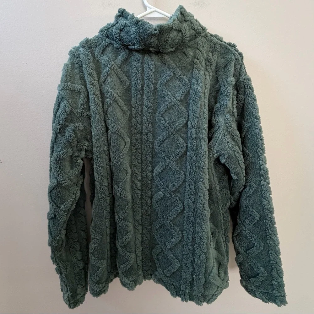 Eddie Bauer Cable Fleece Chunky Pullover Sweater, Green, Sz M